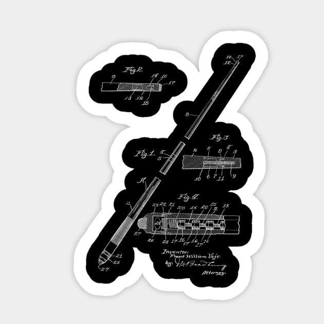 Billiard Cue Vintage Patent Hand Drawing Sticker by TheYoungDesigns